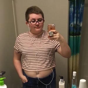 Pink & black striped crop top